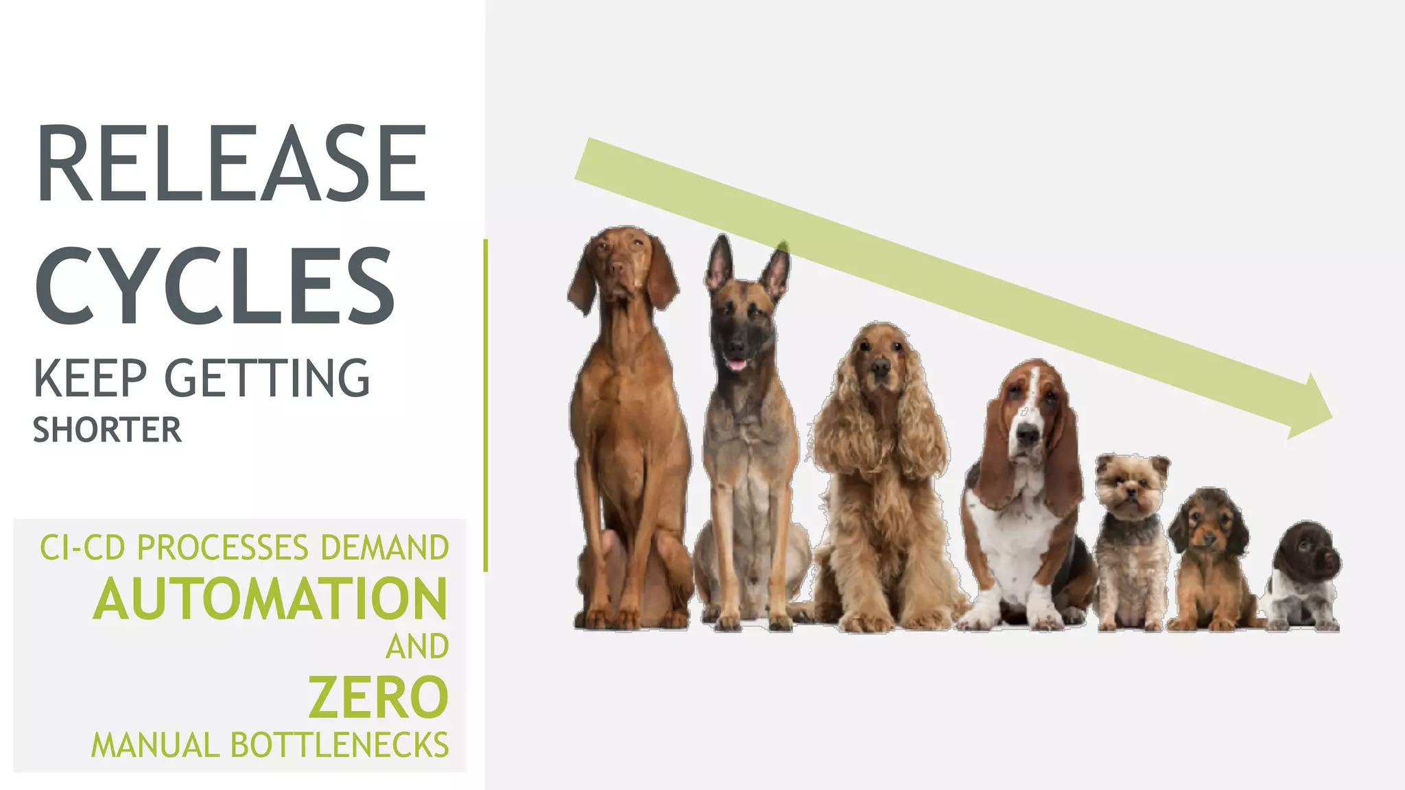 RELEASE
CYCLES
KEEP GETTING
SHORTER
CI-CD PROCESSES DEMAND
AUTOMATION
AND
ZERO
MANUAL BOTTLENECKS
 