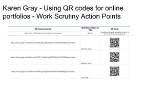 Karen Gray - Using QR codes for online
portfolios - Work Scrutiny Action Points
 