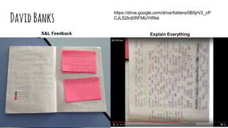 DavidBanks
Explain Everything
https://drive.google.com/drive/folders/0B5jrV2_cP
CJLS2lrd0RFMUYtRkk
S&L Feedback
 