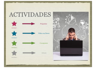 ACTIVIDADES
Actividad 1
Preguntas
Actividad 2
Actividad 3
Actividad 4
Video con llenos
Crucigrama
Debate
 