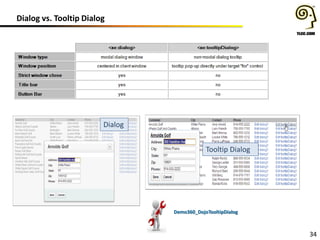 Dialog vs. Tooltip Dialog

Dialog
Tooltip Dialog

Demo360_DojoTooltipDialog

34

 