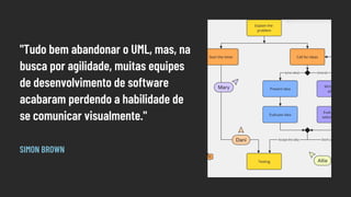"Tudo bem abandonar o UML, mas, na
busca por agilidade, muitas equipes
de desenvolvimento de software
acabaram perdendo a habilidade de
se comunicar visualmente."
SIMON BROWN
 