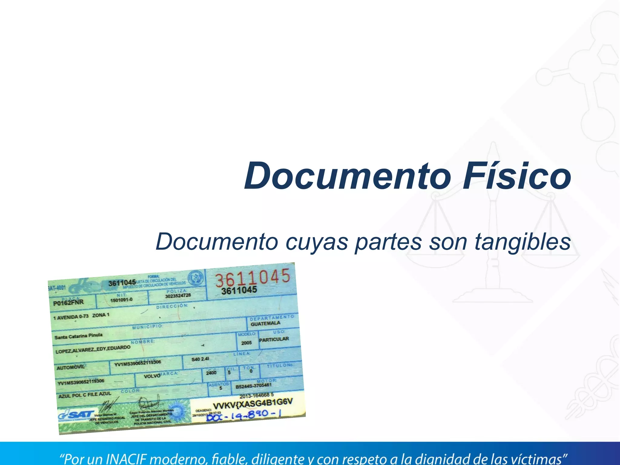 Documento Físico
Documento cuyas partes son tangibles
 