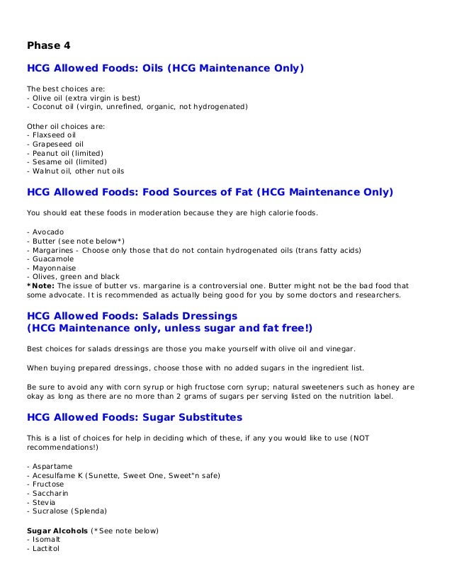 Free Food List For Hcg Diet Side