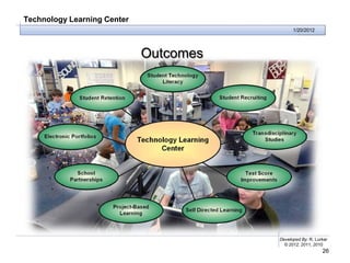Technology Learning Center
                                              1/20/2012




                             Outcomes




                                        Developed By: R. Lurker
                                          © 2012, 2011, 2010
                                                            26
 
