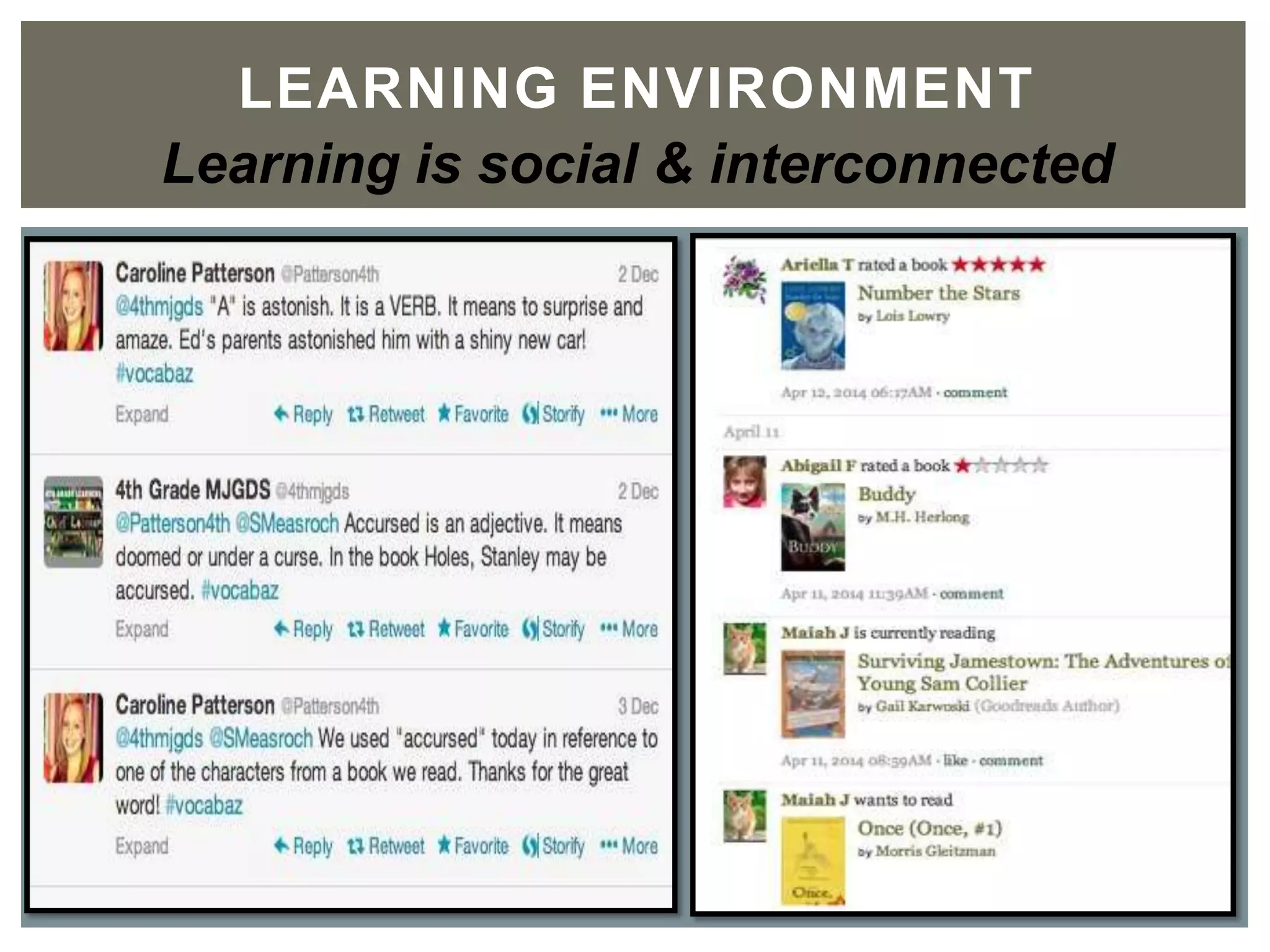 LEARNING ENVIRONMENT	

Learning is social & interconnected
 