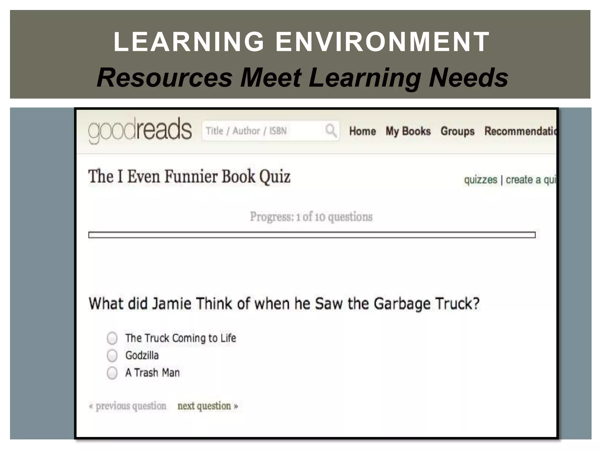 LEARNING ENVIRONMENT	

Resources Meet Learning Needs
 