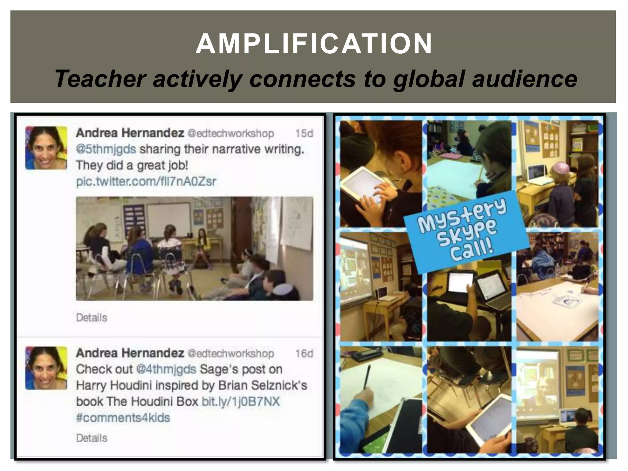 AMPLIFICATION	

Teacher actively connects to global audience
 