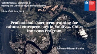 Professional short-term training for
cultural entrepreneurs in Valdivia, Chile:
Innovuss Program
Guillermo Olivares Concha
First International Conference on  
Teaching and Learning Cultural Entrepreneurship
Duluth, 10-12 June, 2015
 
