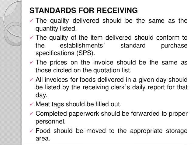Food Service Receiving Procedures Food Service Receiving Procedures
