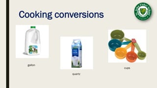 Cooking conversions
gallon
quartz
cups
 
