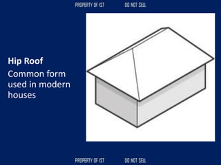 Hip Roof
Common form
used in modern
houses
 