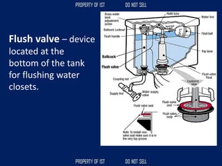 Flush valve – device
located at the
bottom of the tank
for flushing water
closets.
 