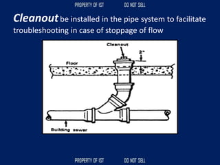 Cleanoutbe installed in the pipe system to facilitate
troubleshooting in case of stoppage of flow
 
