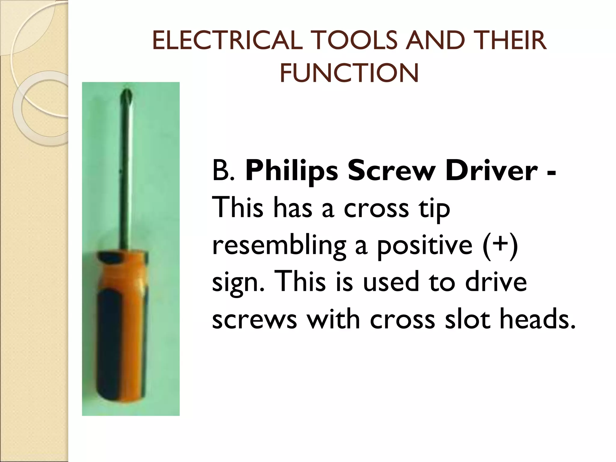 Electrical Tools With Function TLE 6 PPT Q4 - Electrical Tools And Its Function.pptx