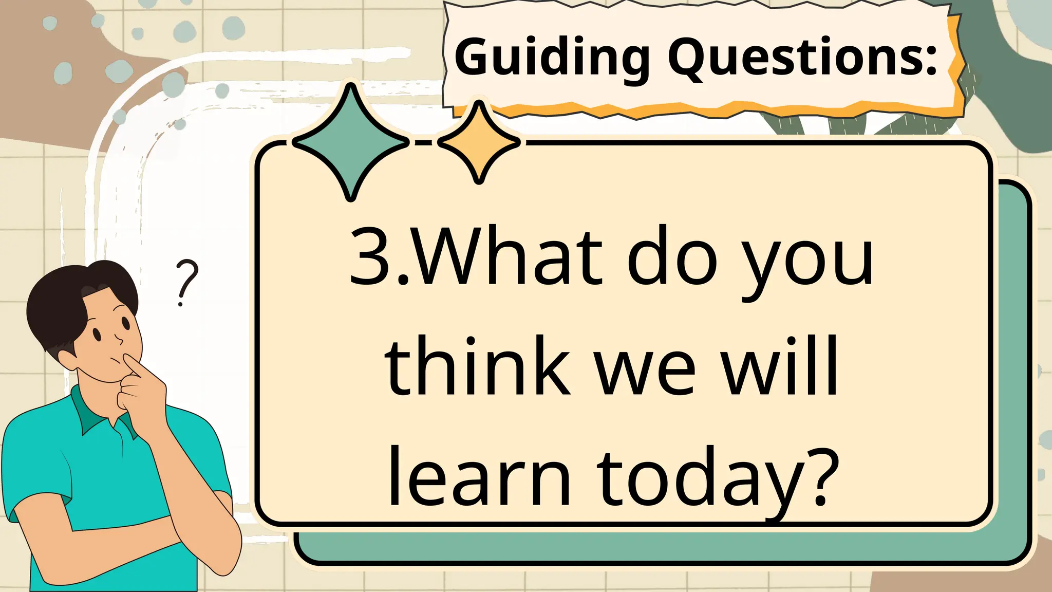 3.What do you
think we will
learn today?
Guiding Questions:
 