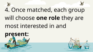 4. Once matched, each group
will choose one role they are
most interested in and
present:
 