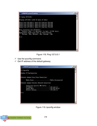 178
 Use the ipconfig command.
 Get IP address of the default gateway.
Figure 118. Ping 127.0.0.1
Figure 119. Ipconfig window
 