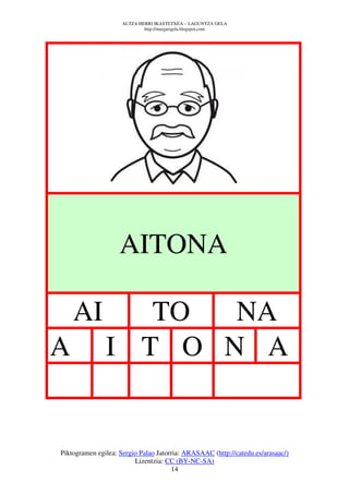ALTZA HERRI IKASTETXEA – LAGUNTZA GELA
                             http://margarigela.blogspot.com




                    AITONA

    AI            TO  NA
A              I T O N A


Piktogramen egilea: Sergio Palao Jatorria: ARASAAC (http://catedu.es/arasaac/)
                         Lizentzia: CC (BY-NC-SA)
                                      14
 