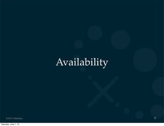 ©2012 DataStax
Availability
8
Saturday, June 1, 13
 