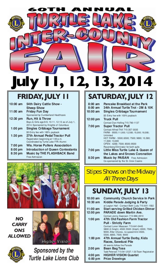 Turtle Lake InterCounty Fair 2014 Sponsored by the Turtle Lake Lions…