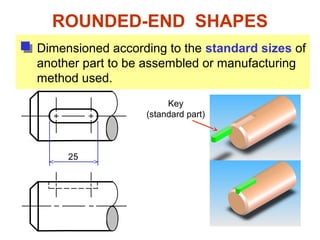 ROUNDED-END SHAPES
Dimensioned according to the standard sizes of
another part to be assembled or manufacturing
method used.
25
Key
(standard part)
 