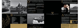 O             UR NATIONAL REACH,
                                                                                                                                                    OUR GLOBAL ASPIRATIONS
                                                                                                                  “The pursuit of excellence” is at the heart of The Luxury            “My weekend clubbing designated driver is my
                                                                                                                                                                                                                                                                                              I      NTRODUCTION
                                                                                                                                                                                                                                                                                                        The Luxury Lifestyle Company International is a luxury goods and services group founded in 2008 and
                                                                                                                                                                                                                                                                                                        headquartered in Johannesburg, South Africa. Its comprehensive portfolio of complimentary products
                                                                                                                                                                                                                                                                                                        and services boasts: exclusive membership club, concierge, wellness, travel, events management, chauf-
                                                                                                                                                                                                                                                                                                        feur services, and bespoke gifting, flower, fine foods and luxury beverages just to name a few.

                                                                                                                  Lifestyle Company International. We are the only truly        chauffeur from Lifestyle Driven. My friends and I can go
                                                                                                                  national concierge and luxury lifestyle group with local      club hopping and indulge as much as we please without
                                                                                                                  representation. Yet, because we are global minded, in         the inconvenience typically met with it.”
                                                                                                                  2011 alone we will establish 10 bureaux in international                                                Pascal Dupont
                                                                                                                  territories.
                                                                                                                                                                                        “Where else will you get a personal assistant, styl-
                                                                                                                                                                                ist and lifestyle advisor...and all of them without being a

                                                                                                                  W        HAT OUR MEMBERS SAY                                  celebrity?”
                                                                                                                                                                                                                             Privé Member
                                                                                                                         “I joined because I was invited. I joined because
                                                                                                                  of the awesome parties they throw. I joined because of
                                                                                                                  the club and restaurant benefits. Okay, seriously, i joined
                                                                                                                  because of the swagger it confers.”
                                                                                                                                                                                C      ONTACT US

                                                                                                                                                             Andrew Noble          The Luxury Lifestyle Company International
                                                                                                                        “The Luxury Lifestyle Company International is the
                                                                                                                  answer to my pet peeves: wasted time, inconvenience
                                                                                                                  and appalling service.”                                             info@theluxurylifestylecompany.com
                                                                                                                                              Assistant to Bonolo Manana

                                                                                                                  “A must have corporate concierge service.”                           www.theluxurylifestylecompany.com
                                                                                                                                                        Aaron Flint, Aeon




B                                                                                                                                                                                                                                                                                             A
                                                                                                                                                                                                                                               THE LUXURY LIFESTYLE COMPANY INTERNATIONAL®
         ENEFITS & PRIVELAGES
              As a member of The Luxury Lifestyle Company International you gain exclusive access to benefits
                                                                                                                                                                                                                                                 THE LUXURY LIFESTYLE COMPANY INTERNATIONAL
                                                                                                                                                                                                                                                                      LIVE THE LIFE
                                                                                                                                                                                                                                                                LIVE THE LIFE                                  WORLD OF LUXURY
                                                                                                                                                                                                                                                                                                                    Lifestyle Memberships is an exclusive private community incorporating a dedicated global
              and privileges from over 30 luxury market sectors through our network of preferred partners.
                                                                                                                                                                                                                                                                                                                    concierge service, and is a maison of The Luxury Lifestyle Company International.

                                                         -      Bespoke Flowers


                                                                                                                                                                                                                                                                                                                                                            MEMBERSHIP OPTIONS
-   Concierge Services                                   -      Bespoke Gifting                                                                                                                                                                                                               With bureaux currently in Johannesburg, Cape Town,
-   Travel and Tourism Services                          -      Adult Sensual Accessories                                                                                                                                                                                                     Durban and Port Elizabeth and representation in major
-   Hotels and Holiday Destinations                      -      Art, Antiques and Collectables                                                                                                                                                                                                international cities worldwide, a myriad of concierge and
-   Relocation and Immigration Services                  -      Household Management Services                                                                                                                                                                                                 luxury lifestyle serves and hundreds of premium service                   The following membership options have
-   Financial Services                                   -      Interior Design and Décor                                                                                                                                                                                                     partners, Lifestyle Memberships is your passport to the       been created to meet your private and corporate lux-
-   Boating and Yachting                                 -      Communications, PR and Brand Management                                                                                                                                                                                       best that life has to offer.                                  ury lifestyle requirements:*
-   Fashion, Jewellery and Timepieces                    -      Media and Entertainment                                                                                                                                                                                                       Our solutions offer every lifestyle perk from concierge,
-   Adventure and Ecotourism                             -      Online-offline Social and Professional Networks                                                                                                                                                                               travel, wellness, chauffeur, events management, luxury
-   Aesthetic and Wellness                               -      Informational Communication Technology                                                                                                                                                                                                                                                       Membership      Individual     Corporate
                                                                                                                                                                                                                                                                                              cuisine and beverages, bespoke flowers and gifts, adult
-   Private Medical Services                             -      Legal, Accounting and Tax Services                                                                                                                                                                                            accessories, art, design and décor, household manage-             Gold          R8, 500        R11, 500
-   Dating Services                                      -      Security and Risk Management Services                                                                                                                                                                                         ment services to health and discreet dating services.           Platinum        R12, 000       R24, 000
-   Chauffeur Services                                   -      Sporting Lifestyle                                                                                                                                                                                                                                                                            Diamond         R25, 500       R65, 000
-   Aviation                                             -      Talent Management                                                                                                                                                                                                             In addition to our concierge and luxury lifestyle solution,
-   Luxury Events and Event Management Services                                                                                                                                                                                                                                                                                                                 Black         R60, 000      R120, 000
                                                         -      Boutiques, Salons, Spas                                                                                                                                                                                                       companies enjoy corporate-tailored solutions such as
-   Wedding and Anniversary Planning Services’           -      Health Services                                                                                                                                                                                                               brand management and communications, PR and design                Prive     From R121, 000 From R171, 000
-   Fine Foods, Dining and Luxury Catering Services      -      Education and Human Development Services                                                                                                                                                                                      services, executive security management, and corporate          Nobility** Fee on application     -
-   Wine, Champagne and other Luxury Beverages           -      Philanthropy                                                                                                                                                                                                                  social investment advisory services.


                                                                                                                                 S
                                                                                                                                                                                                                                                                                                                                                            *Each membership is tailor-made to your specific life-
                                                                                                                                       OUTH AFRICA                                                                                                                                            But the defining features of our solutions are conve-         style profile and preferences. This will be determined
                                                                                                                                            Johannesburg      • Cape Town • Durban • Port Elizabeth                                                                                           nience backed by personalised quality service. So no mat-     in private consultation with you.
                                                                                                                                                                                                                                                                                              ter where you are in the world, 24 hours a day, 365 days
                                                                                                                                                                                                                                                                                              a year, Lifestyle Memberships by The Luxury Lifestyle

                                                                                                                                                            O
                                                                                                                                                                                                                                                                                                                                                            **The Nobility membership is offered exclusively to
                                                                                                                                                                   PENING IN 2011                                                                                                             Company International is here to assist you with all your     members of royal families, high ranking diplomatic
                                                                                                                                                                                                                                                                                              needs, however extraordinary or difficult they may be.        and political officials, world leaders, and ultra high
                                                                                                                                    Dubai (UAE) – Paris (France) – Singapore – New York (USA) – Milan (Italy)                                                                                                                                               net worth individuals.
                                                                                                                                                                                                                                                                                              Our luxury lifestyle solutions and private community are
                                                                                                                      Harare (Zimbabwe) – Lagos (Nigeria) – Abuja (Nigeria) – Gaborone (Botswana) – Maputo (Mozambique)                                                                       further supported by an invite-only social and profession-    Couples, family and group membership options are
                                                                                                                                   Maseru (Lesotho) – Mbabane (Swaziland) – Lusaka (Zambia) – (Accra) Ghana                                                                                   al network, ENTOURAGE™.                                       available on request.
 