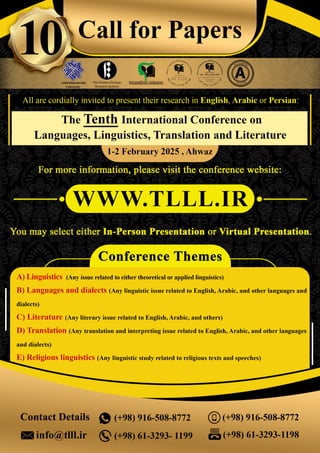 Call for Papers of the 10th International Conference on Languages, Linguistics, Translation and Literature