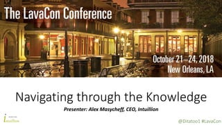 @Ditatoo1 #LavaCon
Navigating through the Knowledge
Presenter: Alex Masycheff, CEO, Intuillion
 