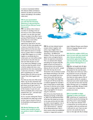 TOTAL LICENSING NEW EUROPE
44
it comes to traumatized children
who deserve shelter, and deserve
attention. So these are some of the
reasons why playing in the sandbox
make sense.
GK: In your presentation
you said thatThe Greatest
Adventure is discoveringThe
Secret ofTime. Did you reveal
that secret?
PM: I can tell you what it does to
me when I’m standing in front of
the mirror at nine o’clock brushing
my teeth. I can see what time does.
Next to my desk in the office I have a
painting of Keith Richards. I’m getting
pretty close to it now (LOL)!.
I’m very thankful for every
opportunity I have had to use time
for what I do. Not many people have
a chance to invest their time into
dreams.And we do that every day. I
think maybe the secret is to accept
time as a power which it is senseless
to fight.What happens to us is what
happens to everybody else.At a
certain point, our time will be ended
and we have to live with what we
have and make the best out of it.
In our latest story Tabaluga is trying
to find out what the power of time
is.And he realizes that time is very
powerful, but then time (represented
in story by an time fairy - a beautiful
girl) is something you can never
possess.When you think you do, she
is gone.That’s what happens with
time.
You think you have time. NO, wrong!
Never. I say, we don’t dominate time,
time dominates us. But then time (the
girl) shows up and says,‘Listen, I’m
very powerful, but I’m just a servant
of the Creation, I’m part of it, and
there is somebody who is much more
powerful then I am’ - and that’s God
or what we call God.
So, I’m a servant, nothing else.That’s a
very beautiful, very deep way to look
at time. I have an amount of time to
do [hopefully] something good and I
try to use it.
GK: BesideTabaluga you did
initiate other projects and do
you perform music in English as
well?
PM:Yes, we have released several
projects where I, together with
others, sing in English. One is a
Tabaluga-connected project, called
‘Encounters – An Alliance for
Children’.The first record we did was
against racism and against fascism
which we experience everywhere.
This is an attitude which despite
everything, has not gone away.We
played concerts, we took part in
demonstrations and we looked at
alliances all over the world – people
who think the way that we do.
‘Encounters’ was an attempt to prove
that despite everything, in the world
there are many people who know
about history, who have learned
and will not forget what happened
in the past and will not accept that
it could be repeated. For example, I
have a friend, Noah, an Israeli singer.
You know if a German and an Israeli
singer go on stage together and they
sing a song together, it’s not just a
song. It’s a statement.
One of my very close friends was
Mandawuy Junupingu, an Aborigine.
In 1992 he was declared Australian
of TheYear. He invited me to come
to his camp and live with him while
we made a record together. I was in
Afghanistan, China, South America
and in North America – adopted
by the Native Americans. I was in
every country where we established
a project or supported a project. I
sing in Hebrew, Chinese, some Native
American languages, Russian and of
course in Romanian.
GK: Until the middle of 2013 you
were on tour with your band and
after that you decided to take
back all the rights forTabaluga
and relaunch the project. Do you
plan anotherTabalugaTour as
well?
PM:After we bought back all rights
of Tabaluga we are planning several
big projects for the next few years.
A new album and a forth tour with a
big production are part of that plan
and are in preparation. Plus I think
that there are other options. One of
these options will be, for example, a
theatrical movie which would interest
me a lot.And we have never had that
before.Writing music is a completely
different world.After 40 years I think
it is about time I at least tried to
produce one movie.
GK: Is it possible to adapt
Tabaluga in other territories?
PM: I would love to! I would love to
take all the records, the drawings, the
story.They work in every language.
You can take music, because music
is universal.You can use the sense of
it, translate it with care and love and
it will work, for sure. I have not seen
one kid in the world who has his
heart on the right side. No, it’s always
 