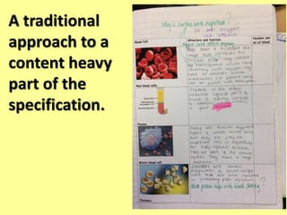 A traditional
approach to a
content heavy
part of the
specification.
 