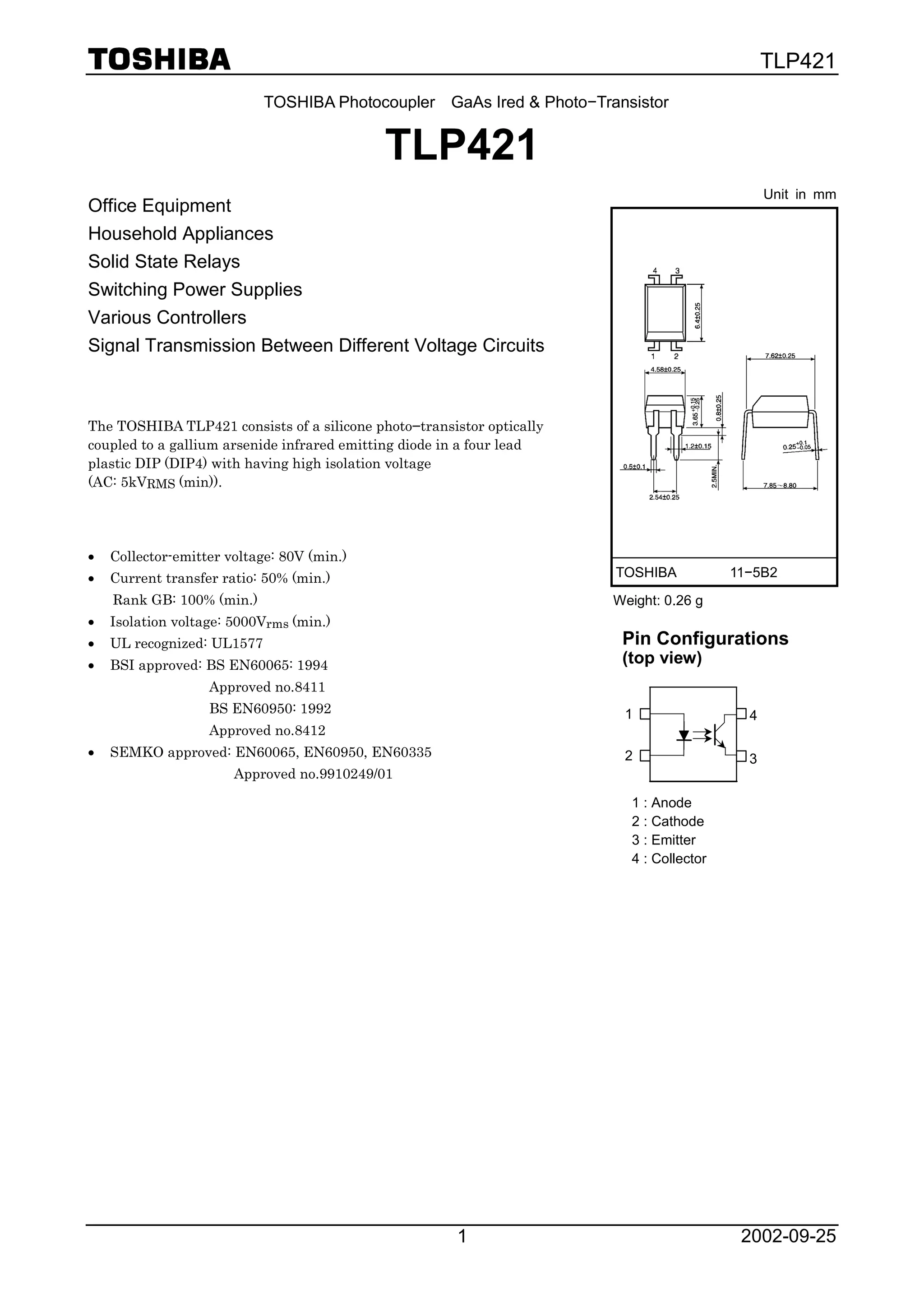 Original Opto TLP421 P421 421 DIP-4 New Toshiba | PDF