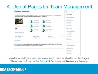4. Use of Pages for Team Management




In order to track your team performance you can be able to use the Pages.
  These can be found in the Connect Section under Network sub menu
 
