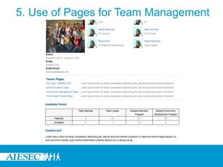 5. Use of Pages for Team Management
 