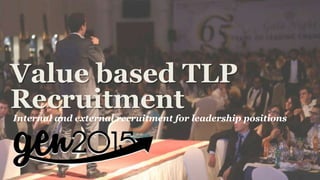 Value based TLP
RecruitmentInternal and external recruitment for leadership positions
 