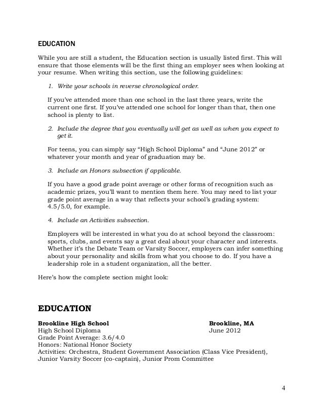 how to write a resume in high school