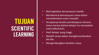 • Meningkatkan kemampuan intelek.
• Membentuk kemampuan siswa dalam
menyelesaikan suatu masalah.
• Terciptanya kondisi pembelajaran dimana
siswa merasa bahwa belajar itu merupakan
suatu kebutuhan.
• Hasil belajar yang tinggi.
• Melatih siswa dalam mengkomunikasikan
ide-ide.
• Mengembangkan karakter siswa.
 