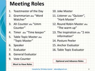 Toastmaster Roles Picture Tm meeting roles abbas | PDF