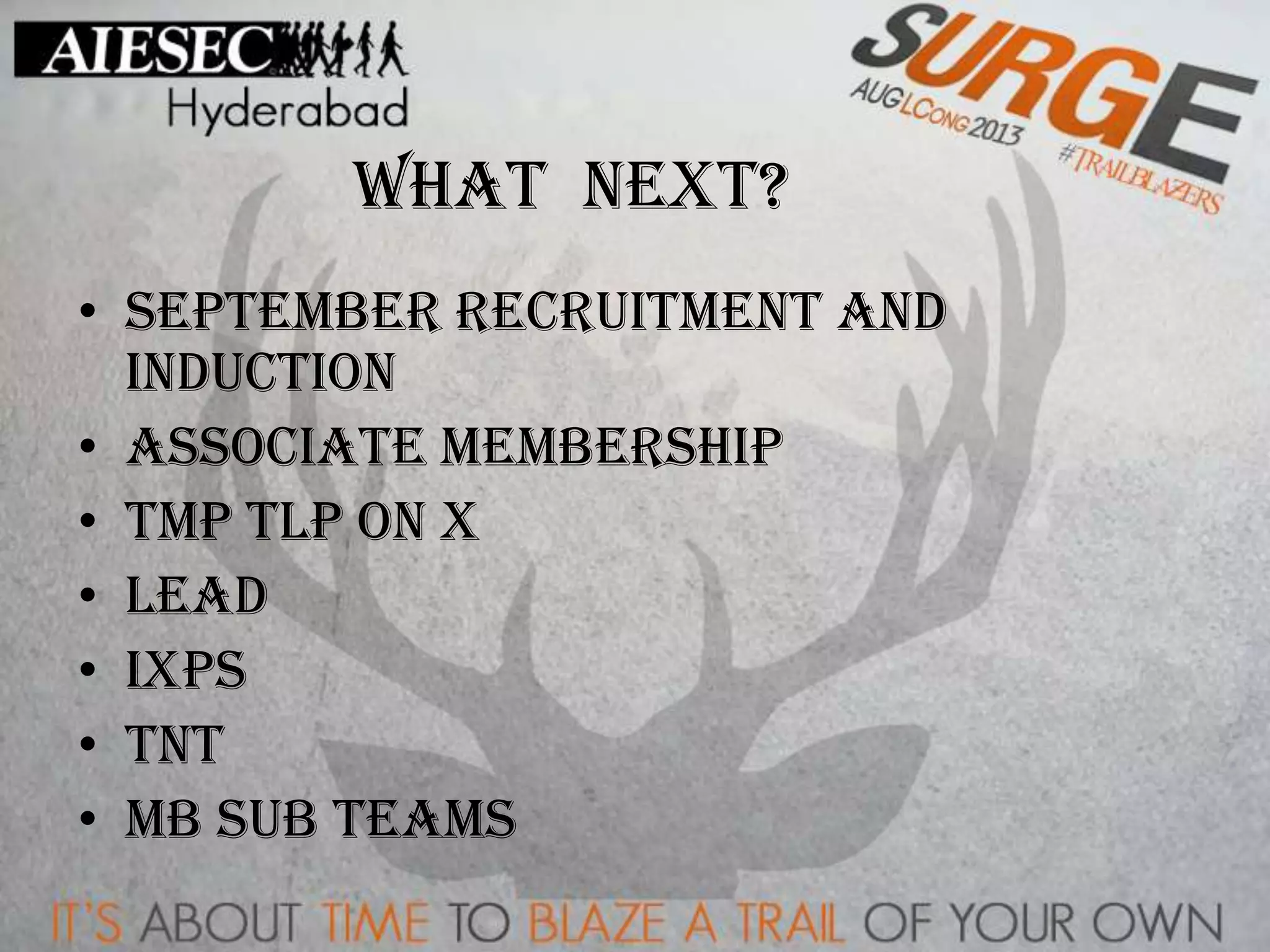 WHAT NEXT?
• September recruitment and
Induction
• Associate Membership
• TMP TLP on X
• LEAD
• iXPs
• TnT
• MB sub teams