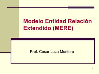 Modelo Entidad Relación
Extendido (MERE)


  Prof. Cesar Luza Montero



                             1
 