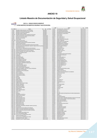 Universidad de Cuenca
Ing. Mauricio Valladarez Tola
147
ANEXO 10
Listado Maestro de Documentación de Seguridad y Salud Ocupacional
 