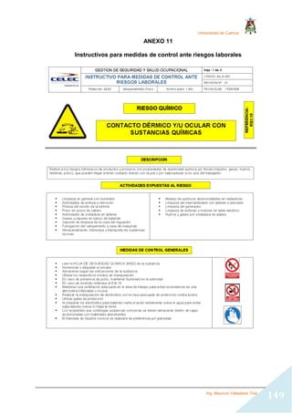 Universidad de Cuenca
Ing. Mauricio Valladarez Tola
149
ANEXO 11
Instructivos para medidas de control ante riesgos laborales
 