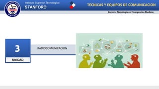 UNIDAD
3 RADIOCOMUNICACION
TECNICAS Y EQUIPOS DE COMUNICACION
Carrera: Técnologia en Emergencias Medicas
 