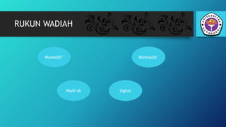 RUKUN WADIAH
Muwaddi’
Wadi’ah Sighat
Mustauda’
 