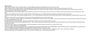 References (D-G):
D&AD- Silhouettes Research. (2014). [image] Available at: https://farrellgeorgia.wordpress.com/category/research/ [Accessed 2 Apr. 2016].
Digital Music News, (2015). [image] Available at: http://www.digitalmusicnews.com/2015/07/27/why-the-music-industry-is-starting-to-hate-youtube/ [Accessed 3 Apr. 2016].
Dignan, L. (2014). The business of Shazam: Why an Apple iOS partnership would be a boon | ZDNet. [online] ZDNet. Available at: http://www.zdnet.com/article/the-business-of-shazam-why-an-apple-ios-
partnership-would-be-a-boon/ [Accessed 22 Apr. 2016].
Early Internet Memories. (2015). [image] Available at: http://www.bustle.com/articles/117548-10-early-memories-of-the-internet-according-to-reddit-that-will-make-you-wish-you-could [Accessed 31 Mar.
2016].
EASports, (2016). Madden NFL 2016: Soundtrack. [image] Available at: https://www.easports.com/madden-nfl/news/2015/madden-16-soundtrack [Accessed 22 Apr. 2016].
Financial Times. (2016). Apple’s music streaming subscribers top 10m - FT.com. [online] Available at: http://www.ft.com/cms/s/0/742955d2-b79b-11e5-bf7e-8a339b6f2164.html#axzz44sR2l0JP [Accessed 4 Apr.
2016].
Fraunhofer. (2016). Timeline. [online] Available at: http://www.mp3-history.com/en/timeline.html [Accessed 31 Mar. 2016].
Freedman, D. and Nutting, M. (2015). A Brief History of Crowdfunding: Including Rewards, Donation, Debt, and Equity Platforms in the USA. [online] Available at: http://www.freedman-chicago.com/ec4i/History-
of-Crowdfunding.pdf [Accessed 4 Apr. 2016].
freelargeimages. (2016). [image] Available at: http://www.freelargeimages.com/twitter-logo-hd-png-4557/ [Accessed 3 Apr. 2016].
Garrahan, M. (2016). Apple’s music streaming subscribers top 10m - FT.com. [online] Financial Times. Available at: http://www.ft.com/cms/s/0/742955d2-b79b-11e5-bf7e-8a339b6f2164.html#axzz44sR2l0JP
[Accessed 4 Apr. 2016].
God is a Geek, (2015). Tapster to Wii. [image] Available at: http://www.godisageek.com/2015/12/tapster-coming-to-wii-u/ [Accessed 31 Mar. 2016].
Google.co.uk. (2016). Google logo. [online] Available at:
https://www.google.co.uk/url?sa=i&rct=j&q=&esrc=s&source=images&cd=&ved=0ahUKEwiruPj796LMAhXIPxoKHUseCcMQjhwIBQ&url=http%3A%2F%2Fwww.popsci.com%2Fgoogle-unveils-new-flatter-logo-
for-post-pc-world&psig=AFQjCNGezftjMi6elxuHRpu5ZbrpAek2NA&ust=1461438272014074 [Accessed 22 Apr. 2016].
Graham, B., Maliphant, R., Graham, B., Maliphant, R. and Grieve, R. (2015). 'Pedestrian At Best' - 11 Winners And Losers In Digital Music In 2015 - Pivotl. [online] Pivotl. Available at:
http://www.pivotl.com/2015/12/15/pedestrian-at-best-11-winners-and-losers-in-digital-music-in-2015/ [Accessed 22 Apr. 2016].
 