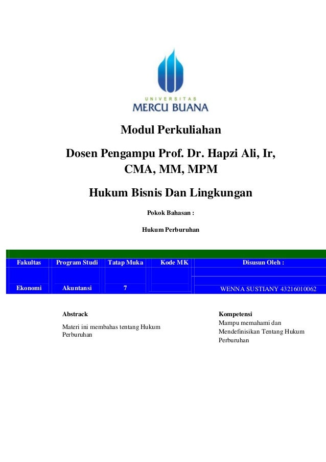 Tm 7 4 Hbl Wenna Sustiany Hapzi Ali Hukum Perburuhan Makalah