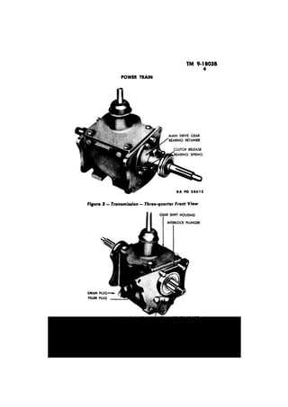 POWER TRAIN 
TM 9-18038 
1 
Figure 3 - Transmission - Three-quarter Front View 
Figure 4 - Transmission - Three-quarter Rear View 
9 
 