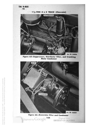 TM 9-805 
95 
-TON 4x4 TRUCK (Chevrolet) 
[SUPPRESSORS! 
| CONDENSER I 
^i RA PD 33096 
Figure 65—Suppressors, Distributor Filter, and Cranking 
Motor Condenser 
RA PD 33097 
Figure 66-Generator FHter and Condenser 
164 
Generated on 2013-06-14 19:41 GMT / http://hdl.handle.net/2027/uc1.b3243764 
Public Domain, Google-digitized / http://www.hathitrust.org/access_use#pd-google 
 