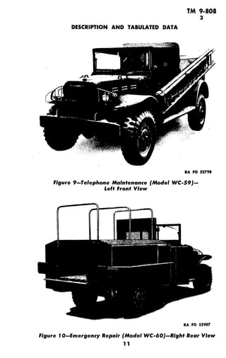 TM 9-808
3
DESCRIPTION AND TABULATED DATA
RA PD 52798
Figure 9-Telephone Maintenance (Model WC-59)-
Left Front View
RA PD 52907
Figure 10-Emergency Repair (Model WC-60)-Right Rear View
11
 