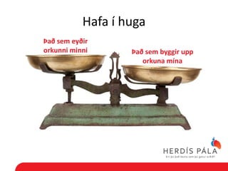 Hafa í huga
Það sem eyðir
orkunni minni      Það sem byggir upp
                      orkuna mína
 